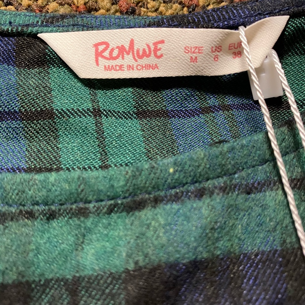 Medium Romwe Green and Blue Plaid Dress - Picture 6 of 7